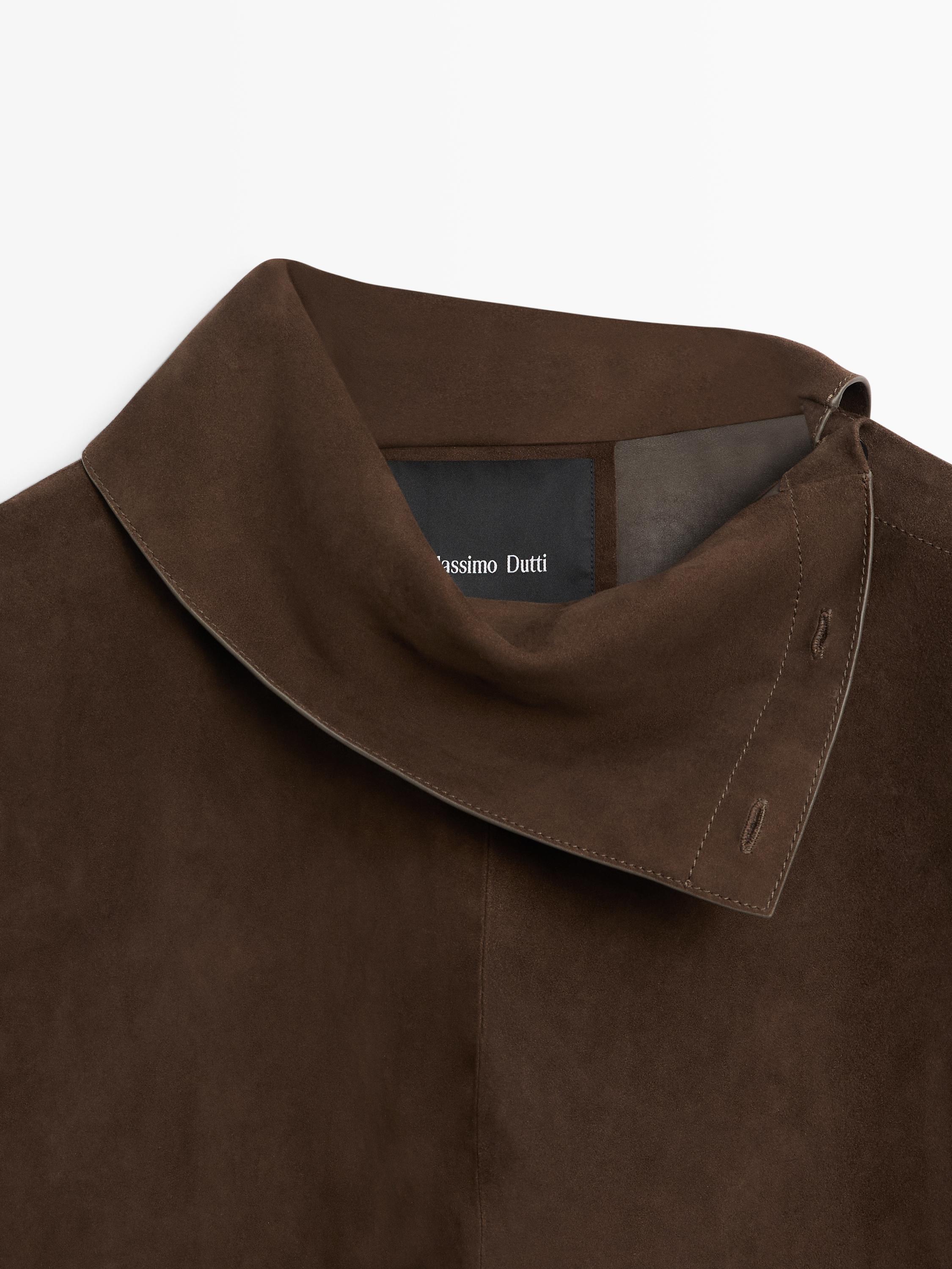 Chemisier col montant cuir daim